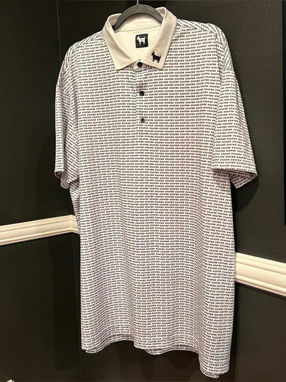 Goated Men's White and Blue All Over Print Short Sleeve Polo Golf Shirt Size 3XL